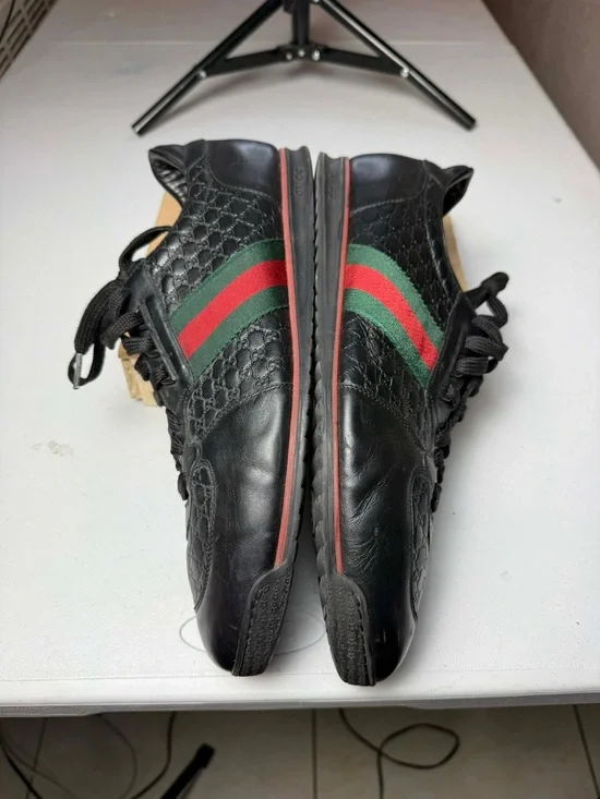 Gucci Web Guccissima Black Leather Men Sneaker 12 G / 13 US NO INSOLES - Picture 7 of 13